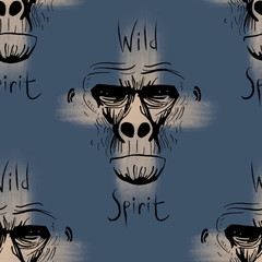 Illustration of monkey head seamless pattern