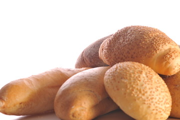 Lots of bread on a white background