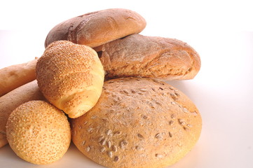 Lots of bread on a white background