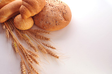 Lots of bread on a white background