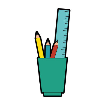 cup with pencils and utensils icon over white background vector illustration