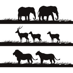 white background with banner monochrome african landscape with wild animals