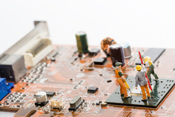 close up of Bitcoin money mining on graphic card,we see the technology of the mainboard,which is...