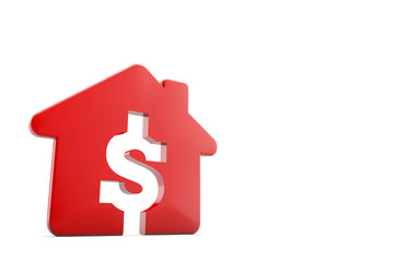 A red house with a dollar symbol. Housing price concept. 3D Rendering