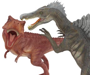 spinosaurus hangout with t-rex 3d illustration