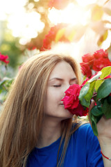 Naklejka premium Cute Girl with a rose