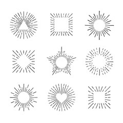 Sunburst ink hand drawn vector set. Part two.