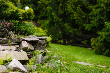 Stones in the garden on the grass