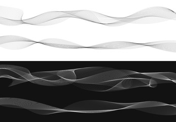 Set of black twist curved lines abstract wave isolated on white background, Vector