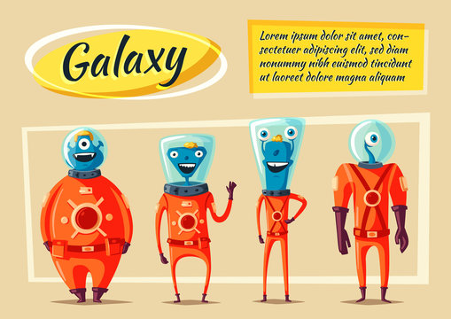 Friendly Aliens. Cartoon Vector Illustration