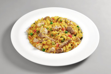 Dish of meat paella