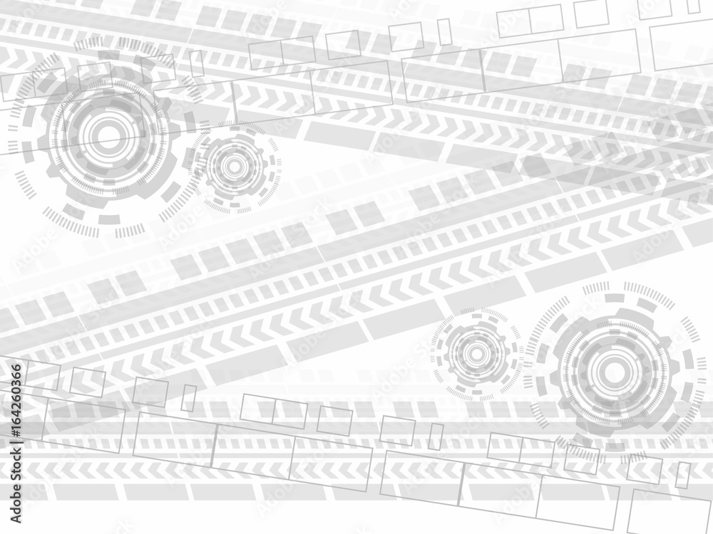 Poster Grey geometric technology background with gear shape. Vector abstract graphic design white color design concept