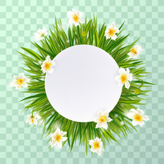 Round natural frame with grass and flowers.Vector eps10