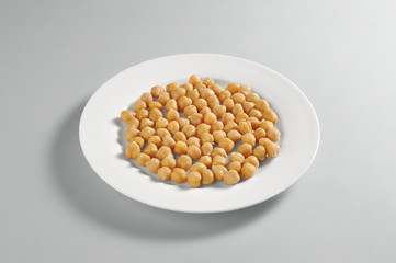 Round dish with boiled chickpeas