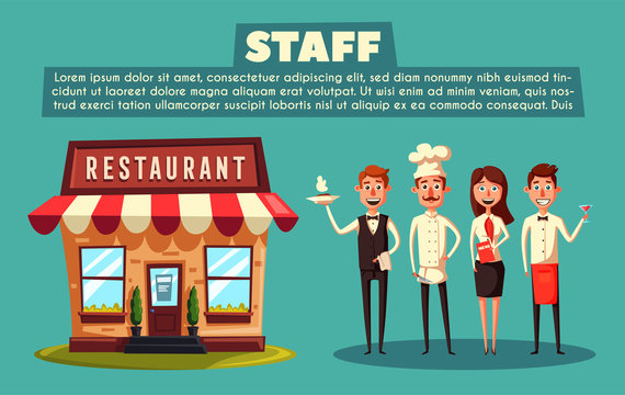 Restaurant Team. Cartoon Vector Illustration.