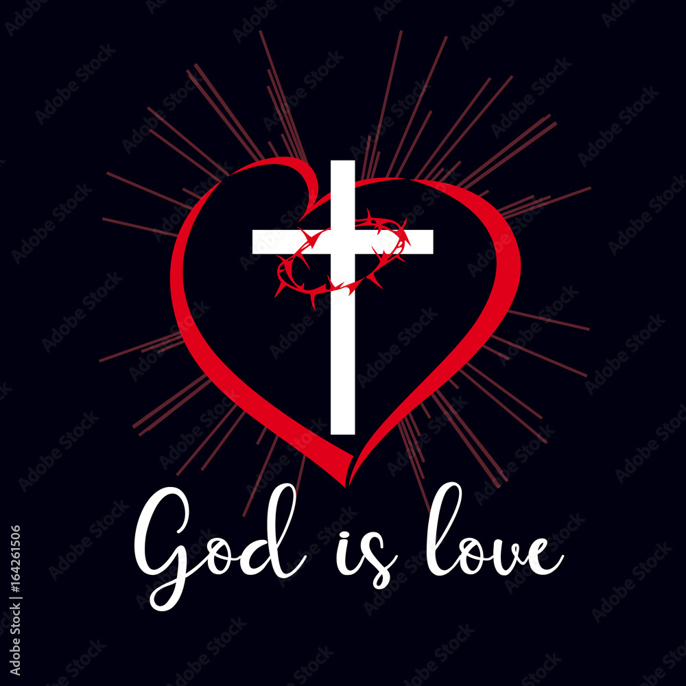 Wall mural God is love inscription emblem. Bible vector lettering John 4:8 