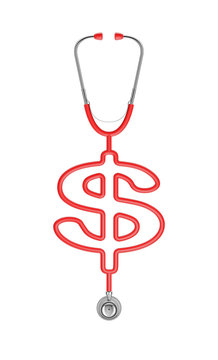 Stethoscope dollar symbol / 3D illustration of stethoscope tubing forming dollar sign