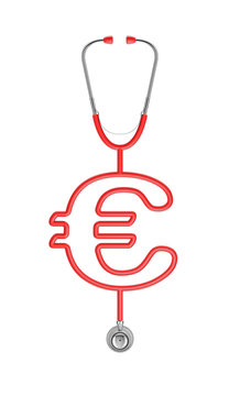 Stethoscope euro symbol / 3D illustration of stethoscope tubing forming euro sign