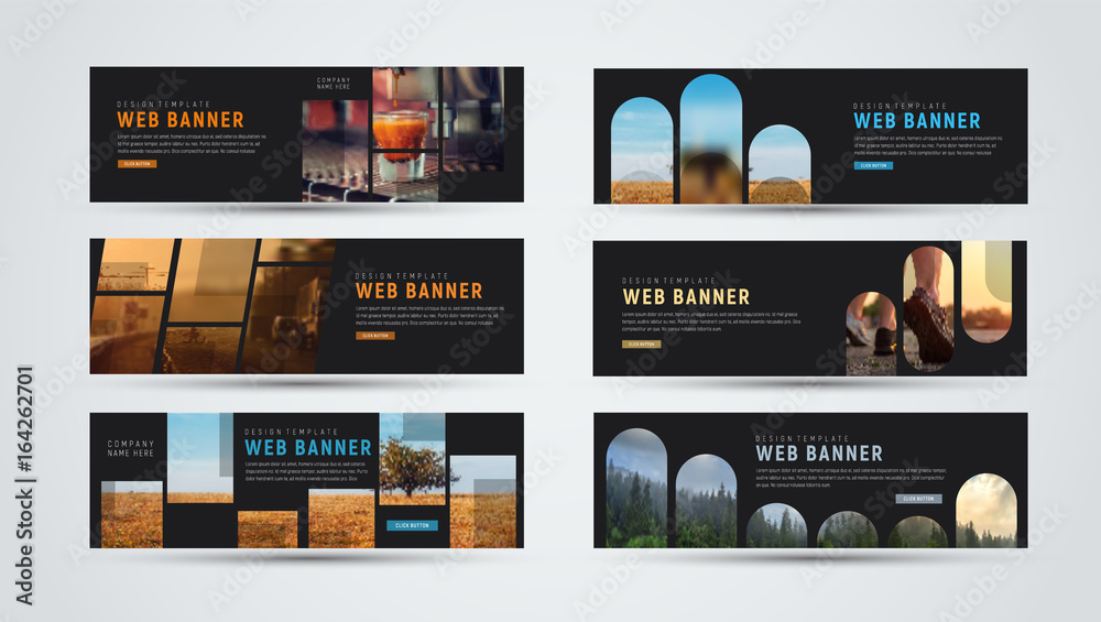 Aufkleber set of black horizontal web banners of standard size with different geometric elements