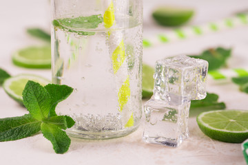 Detox water with lime and mint in glass.