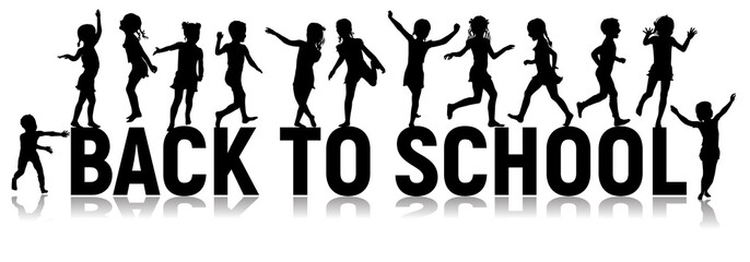 Back to school letters and silhouettes happy children