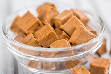 Caramel candy (selective focus, close-up shot)