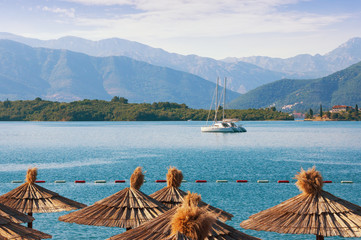 Fototapeta na wymiar View of Bay of Kotor on a sunny summer day. Montenegro