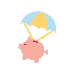 piggy savings with parachute vector illustration design