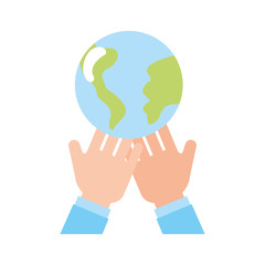hands human with world planet earth icon vector illustration design