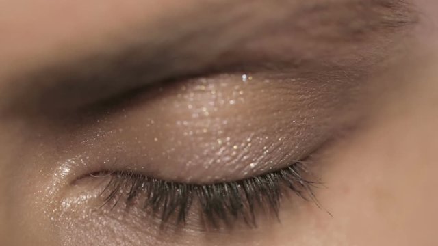 Beautiful female eye: close up opening and closing, version 2