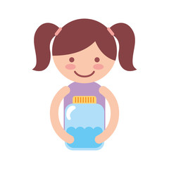 cute little girl character with watter bottle vector illustration design
