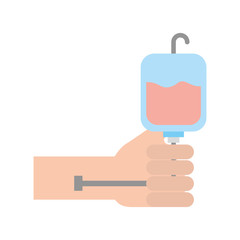 hand human with blood bag donation icon vector illustration design