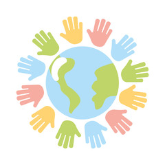 hands human with world planet earth icon vector illustration design