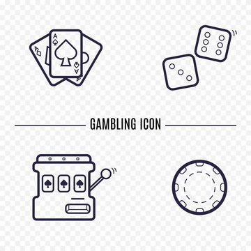 Gambling simple line icon. Card, dice, casino chip, slot mashine thin linear signs. Outline casino game simple concept for websites, infographic, mobile applications.