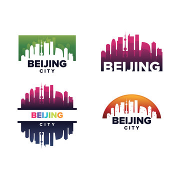 Cityscapes Skylines of Beijing City Silhouette Logo Template Collection