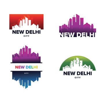 Cityscapes Skylines of New Delhi City Silhouette Logo Template Collection