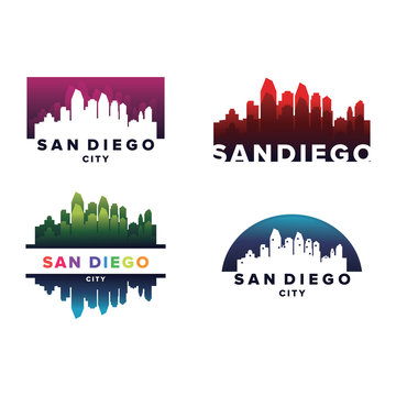 Cityscapes Skylines of San Diego City Silhouette Logo Template Collection