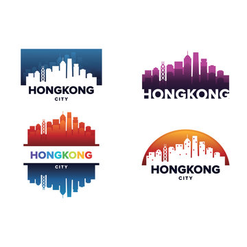 Cityscapes Skylines of Hongkong City Silhouette Logo Template Collection