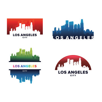 Cityscapes Skylines of  City Los Angeles Silhouette Logo Template Collection