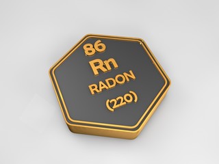 Radon - Rn - chemical element periodic table hexagonal shape 3d render