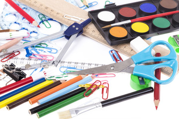 back to school template with stationery and notebook on white