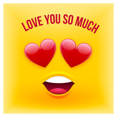 Vector Emoji Style Card with Text Love You So Much