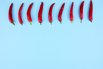 Obraz premium Red chilli papper on blue background.