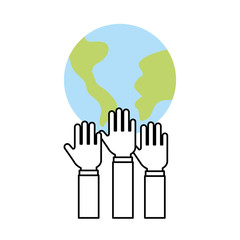 hands human with world planet earth icon vector illustration design