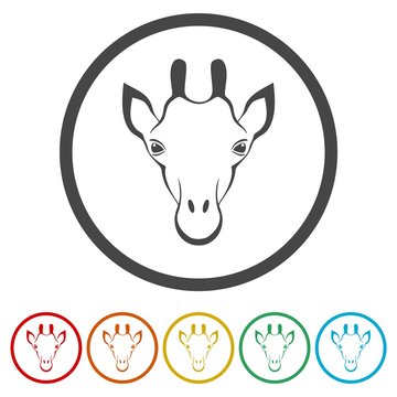 Giraffe face, flat animal face icons set