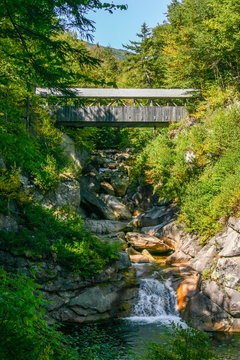 Bridge in New Hampshire over a stream in the mountains