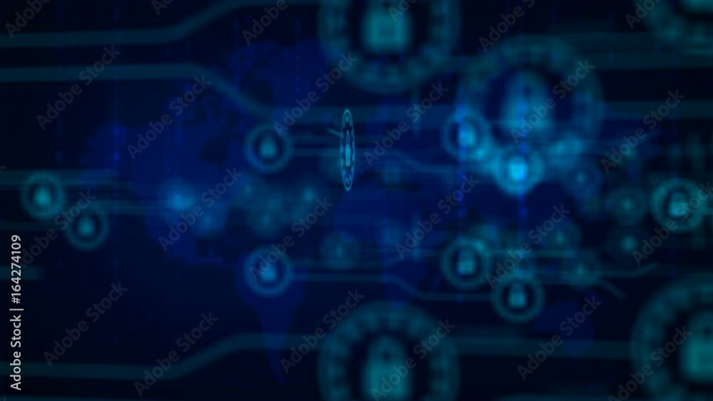 Poster 4k animation security lock with loading connection line for futuristic cyber technology network safe