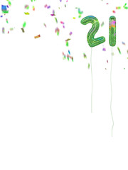 Foil style birthday balloons with confetti. 21 today.