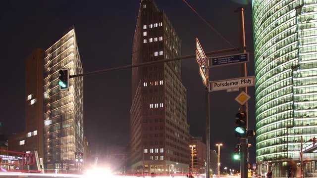 Berlin - 4k - Potsdamer Platz at Night - time lapse