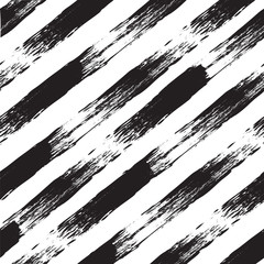 Vector black and white seamless pattern with lines. Traced watercolor brush stroke.